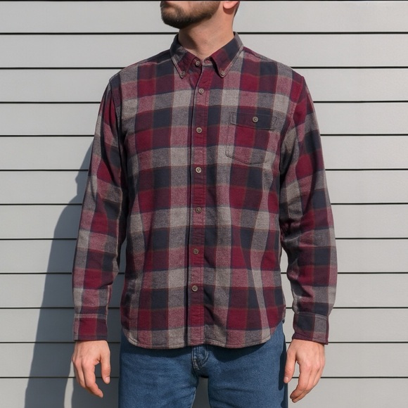Original WEATHERPROOF Burgundy Red Blue Plaid Casual Button Down Shirt Size L - Picture 1 of 17